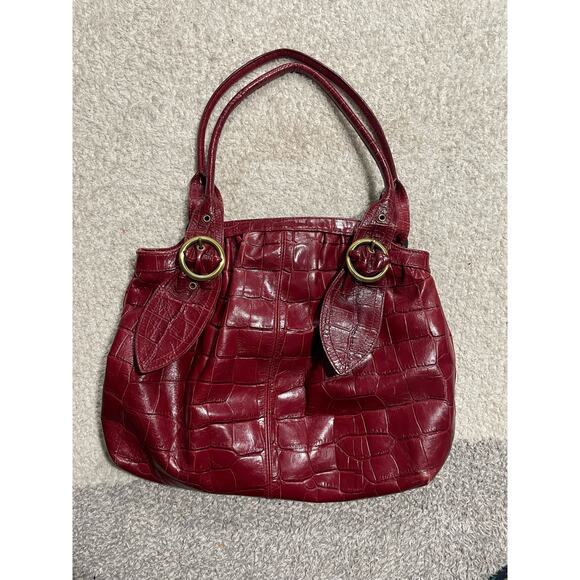 MAXX New York Embossed Aligator Croc Leather Satchel Handbag Shoulder Bag Red - Picture 1 of 10